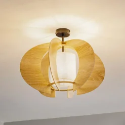 Plafondlamp Modern C M met houten lamellen Ø 50 cm