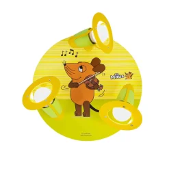 Plafondlamp Mouse, geel, Ø 29 cm, 3-lamps, hout
