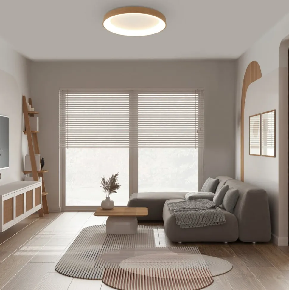 Plafondlamp Niseko II CCT afstandsbediening Ø50cm houtkleurig