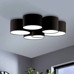 Plafondlamp Pastore 2, Ø 99 cm, zwart, 6-lamps, stof