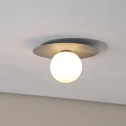 Plafondlamp Pixie, grijs, glas, Ø 25 cm, bol, G9