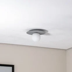 Plafondlamp Pixie, grijs, glas, Ø 25 cm, bol, G9