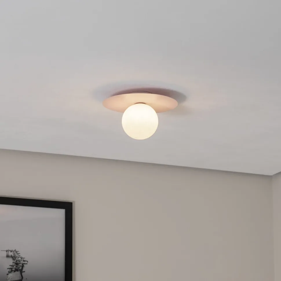 Plafondlamp Pixie, roze, glas, Ø 25 cm, bol, G9