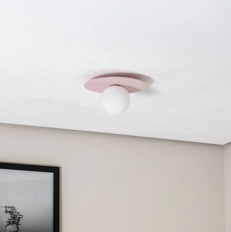 Plafondlamp Pixie, roze, glas, Ø 25 cm, bol, G9