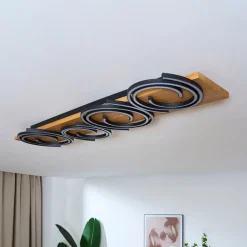 Plafondlamp Rifia, bruin, lengte 115 cm, 4-lamps, hout