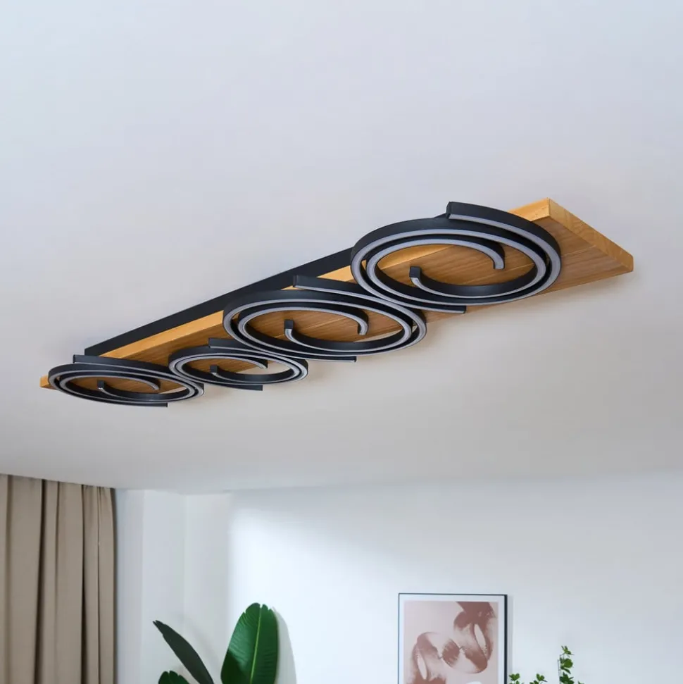 Plafondlamp Rifia, bruin, lengte 115 cm, 4-lamps, hout