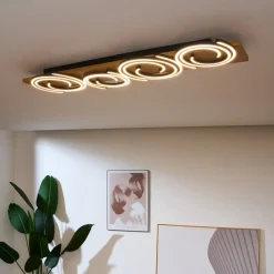 Plafondlamp Rifia, bruin, lengte 115 cm, 4-lamps, hout