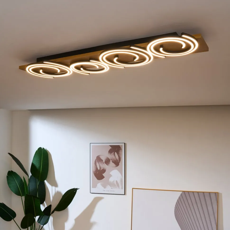 Plafondlamp Rifia, bruin, lengte 115 cm, 4-lamps, hout