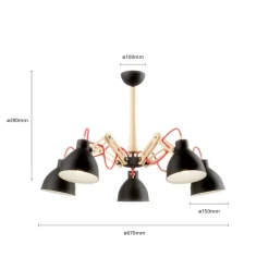 Plafondlamp Skansen 5-lamps verstelbaar zwart