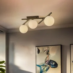 Plafondlamp Smart, zwart/opaal, 3-lamps
