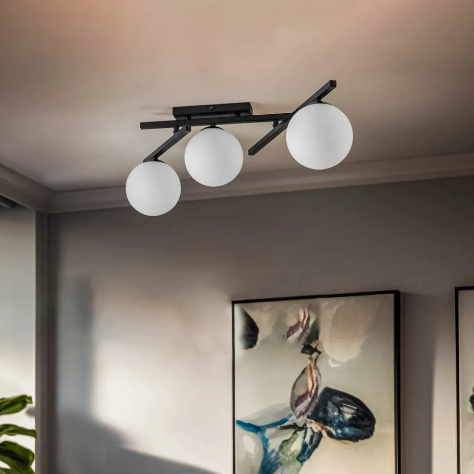 Plafondlamp Smart, zwart/opaal, 3-lamps