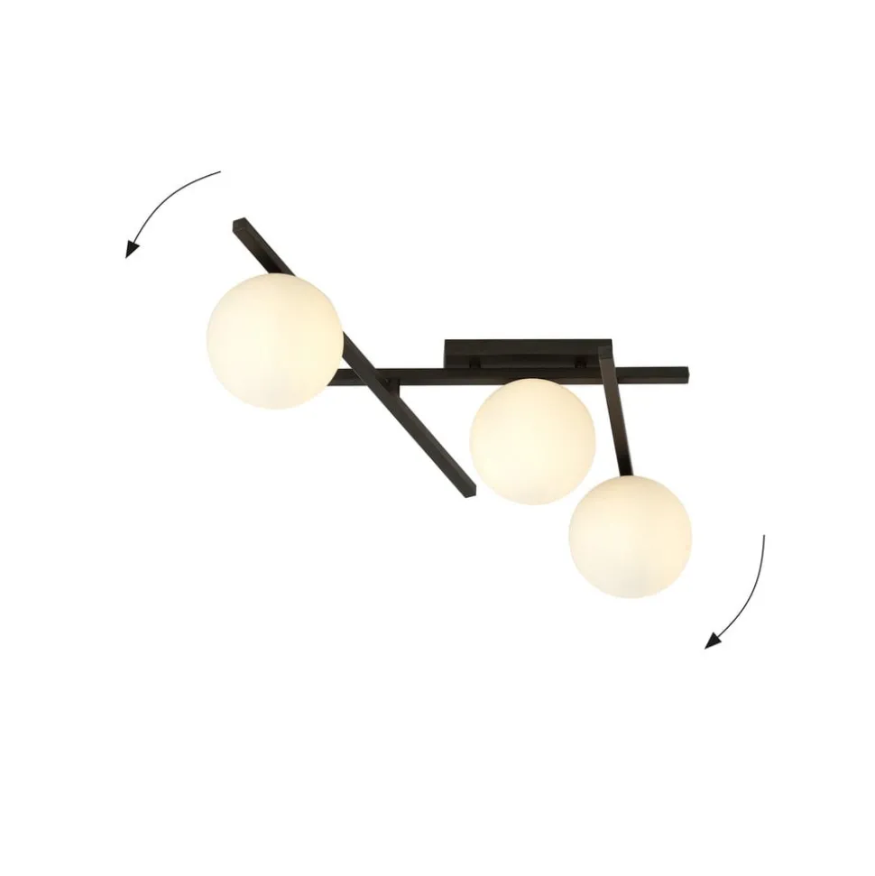 Plafondlamp Smart, zwart/opaal, 3-lamps