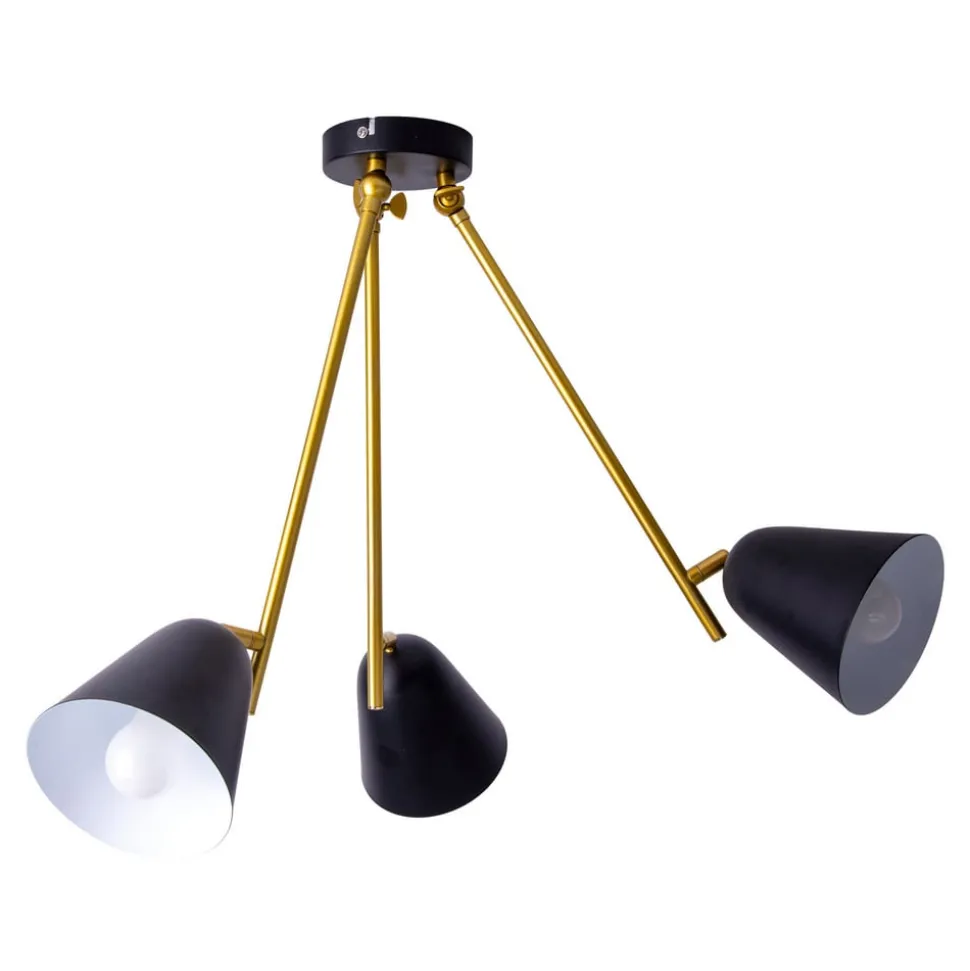 Plafondlamp Triton, zwart en goud, 3-lamps