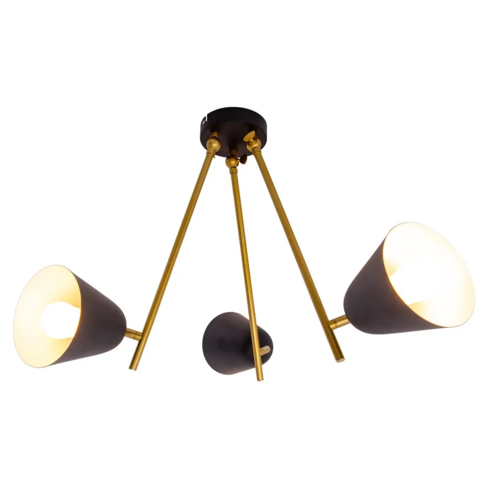 Plafondlamp Triton, zwart en goud, 3-lamps