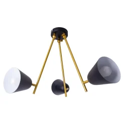 Plafondlamp Triton, zwart en goud, 3-lamps