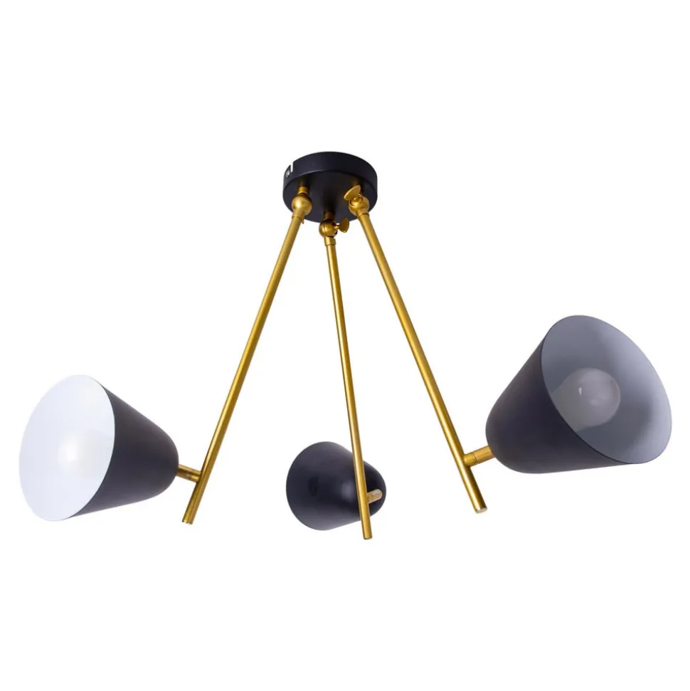 Plafondlamp Triton, zwart en goud, 3-lamps