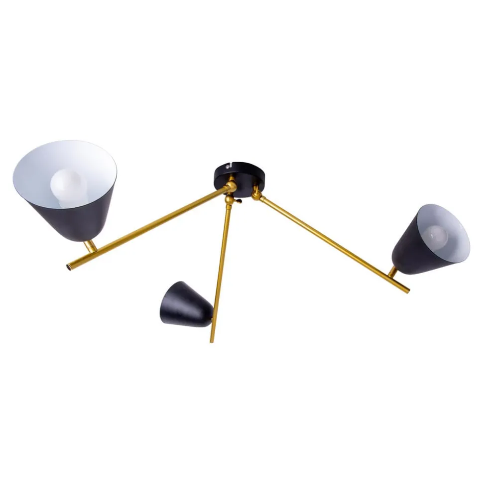 Plafondlamp Triton, zwart en goud, 3-lamps