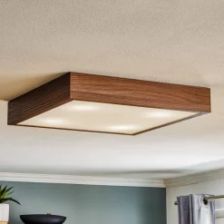 Plafondlamp Tromsö, walnoot, 50 x 50 cm, hout/glas