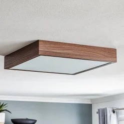 Plafondlamp Tromsö, walnoot, 50 x 50 cm, hout/glas