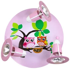 Plafondlamp Uil voor de kinderkamer, roze
