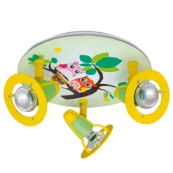 Plafondlamp Uil voor de kinderkamer, groen-geel