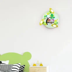 Plafondlamp Uil voor de kinderkamer, groen-geel