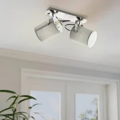 Plafondlamp Villabate met 2 grijze textielkappen