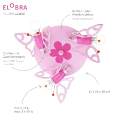 Plafondlamp Vlinder voor kinderkamer, 3-lamps