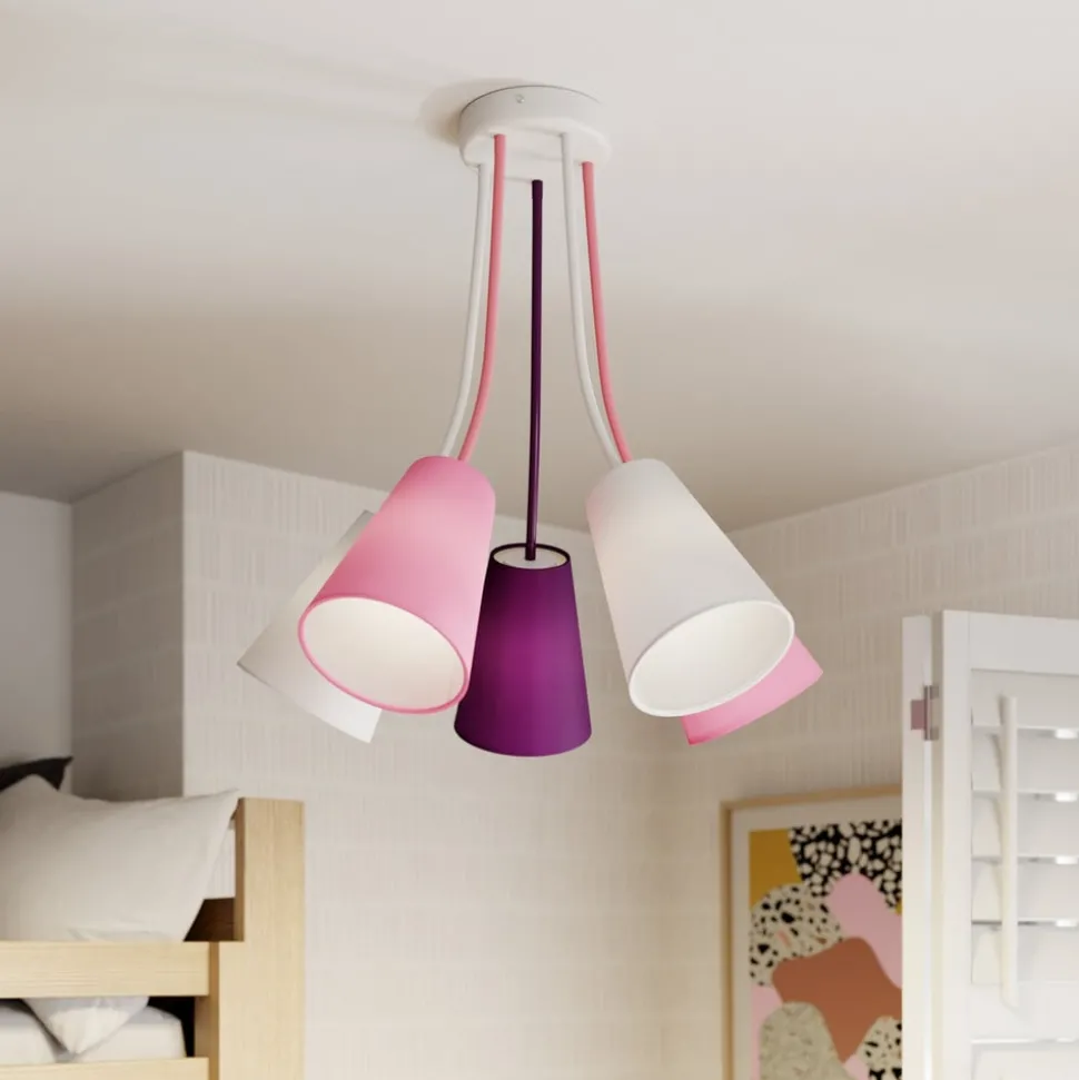Plafondlamp Wire Kids 5-lamps, wit/roze/paars