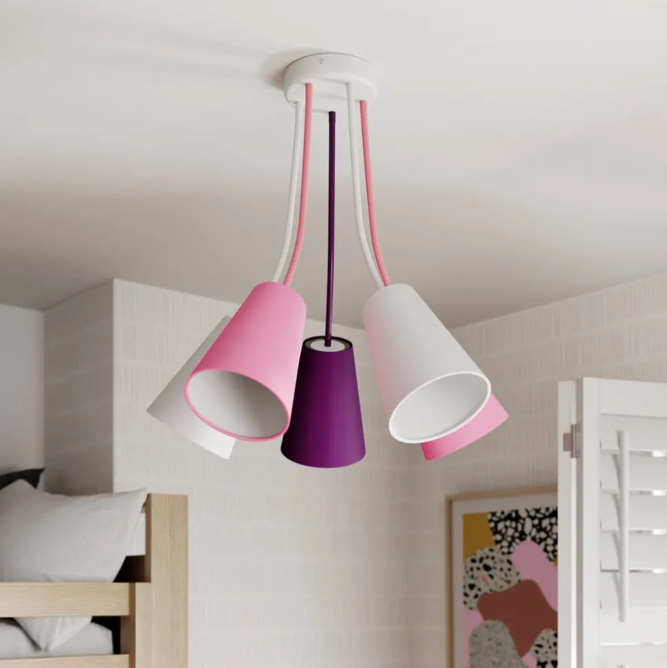 Plafondlamp Wire Kids 5-lamps, wit/roze/paars