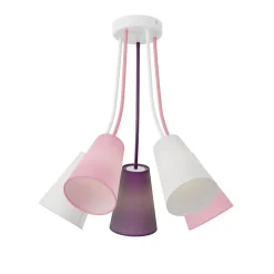 Plafondlamp Wire Kids 5-lamps, wit/roze/paars