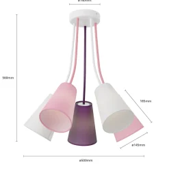 Plafondlamp Wire Kids 5-lamps, wit/roze/paars
