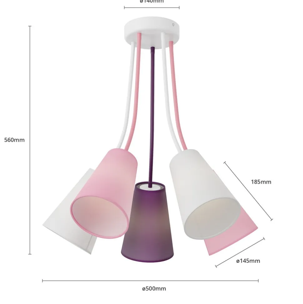 Plafondlamp Wire Kids 5-lamps, wit/roze/paars