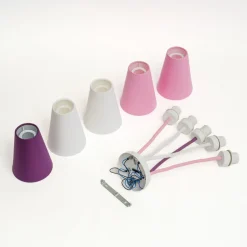 Plafondlamp Wire Kids 5-lamps, wit/roze/paars