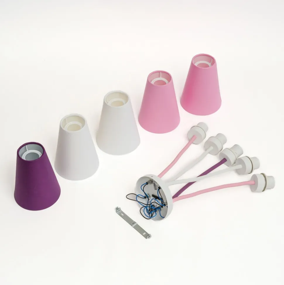 Plafondlamp Wire Kids 5-lamps, wit/roze/paars
