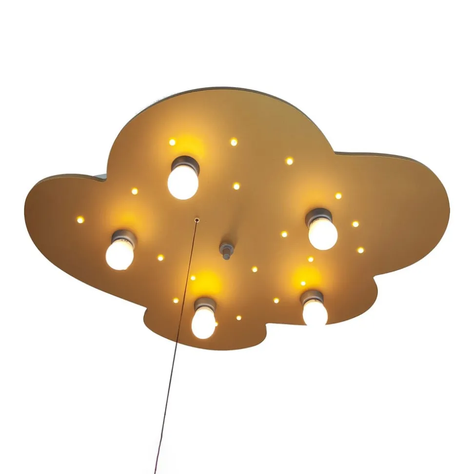 Plafondlamp wolk, goud, 5-lamps, 20 LED punt