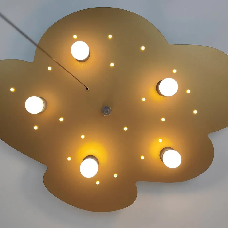 Plafondlamp wolk, goud, 5-lamps, 20 LED punt