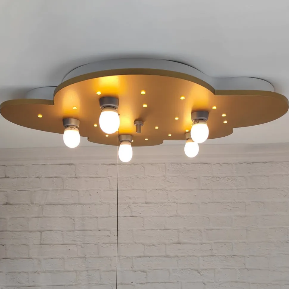 Plafondlamp wolk, goud, 5-lamps, 20 LED punt