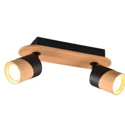 Plafondspot Aruni van hout, 2-lamps zwart