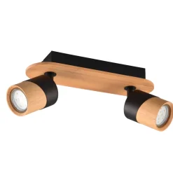 Plafondspot Aruni van hout, 2-lamps zwart
