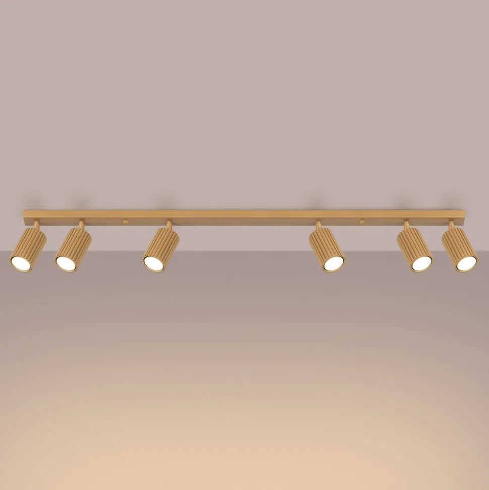 Plafondspot carbon, goudkleurig, lengte 117 cm, aluminium, 6-lamps.