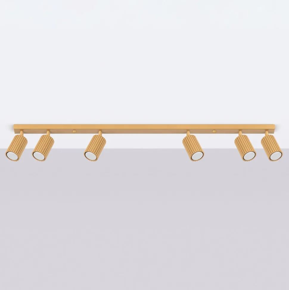 Plafondspot carbon, goudkleurig, lengte 117 cm, aluminium, 6-lamps.