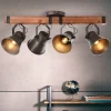 Plafondspot Decca, lengte 78 cm, zwart/hout, 4-lamps.