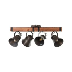 Plafondspot Decca, lengte 78 cm, zwart/hout, 4-lamps.