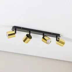 Plafondspot Demia, zwart/messingkleurig, 66 cm, GU10