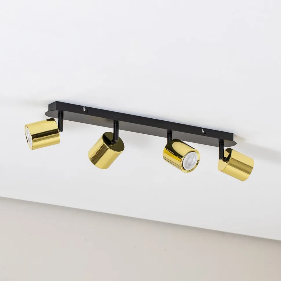 Plafondspot Demia, zwart/messingkleurig, 66 cm, GU10