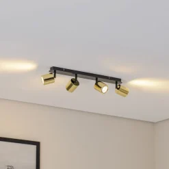 Plafondspot Demia, zwart/messingkleurig, 66 cm, GU10