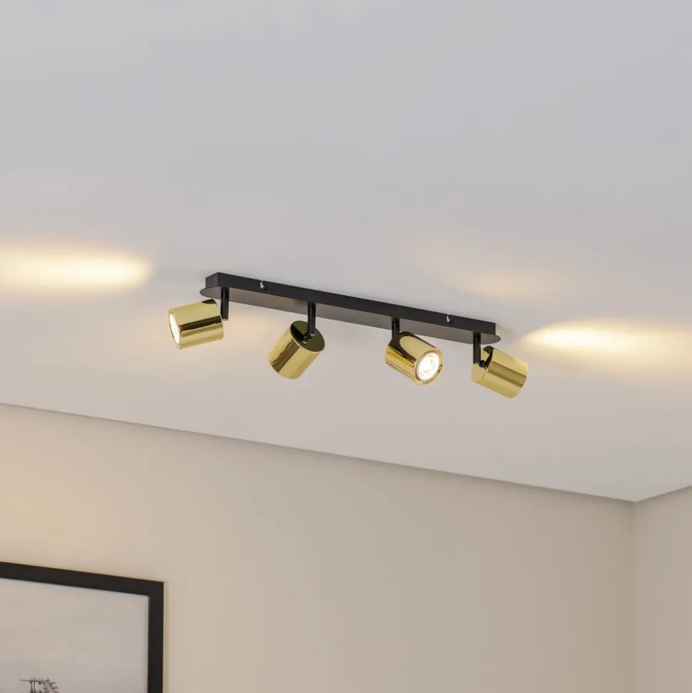 Plafondspot Demia, zwart/messingkleurig, 66 cm, GU10