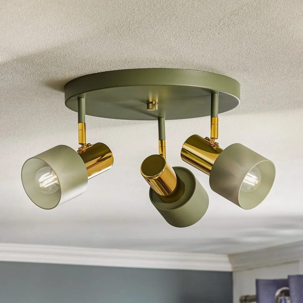 Plafondspot Destin, 3-lamps groen/messing