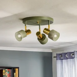 Plafondspot Destin, 3-lamps groen/messing